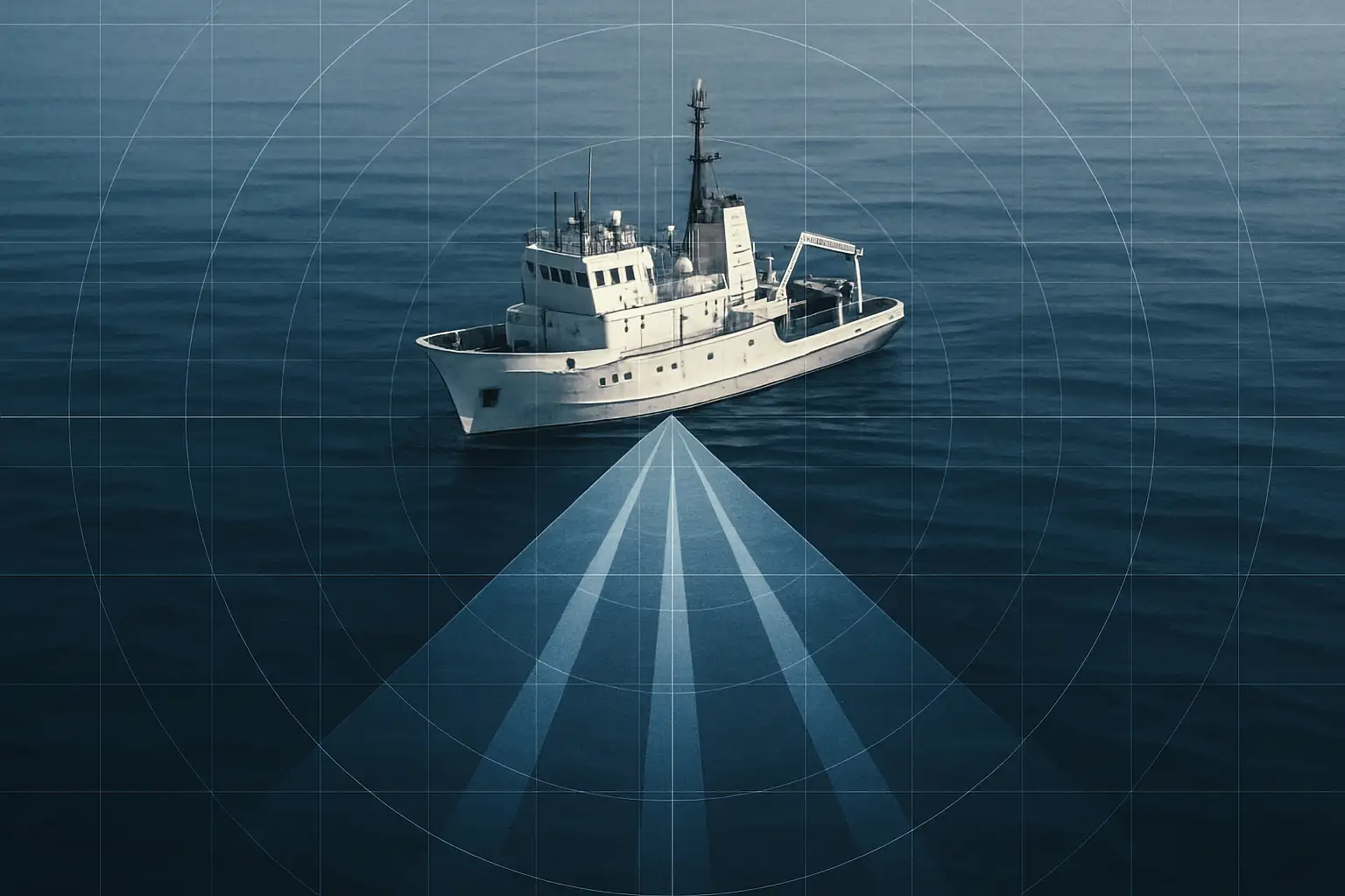 Mexican research vessel scanning the Gulf of Mexico for traces of Bermeja Island using sonar.