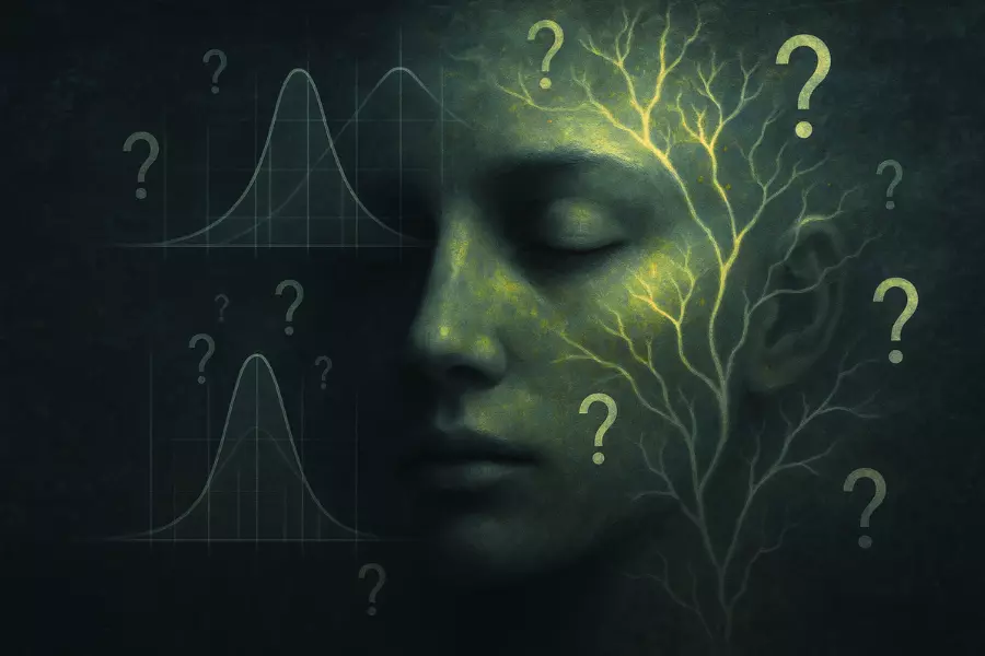 Human face sensing probability, overlaid with abstract data and neural pathways