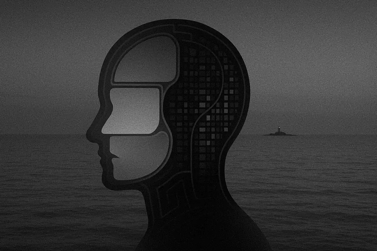 A human head silhouette